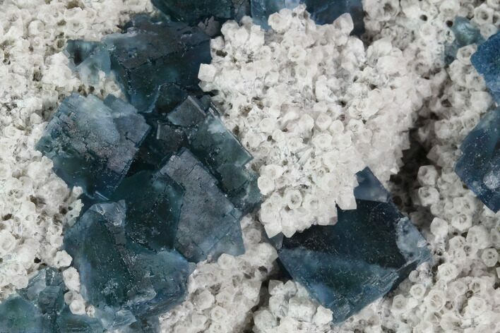 Cubic, Blue-Green Fluorite Crystals on Quartz - China #128930